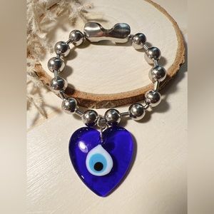 Glass Evil Eye Pendant Stainless Steel Ball Chain Bracelet
